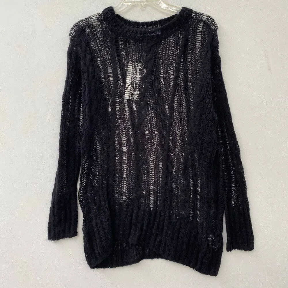 NWT Zara Open Knit Sweater XS/S Black Sheer Boho Grunge Pullover